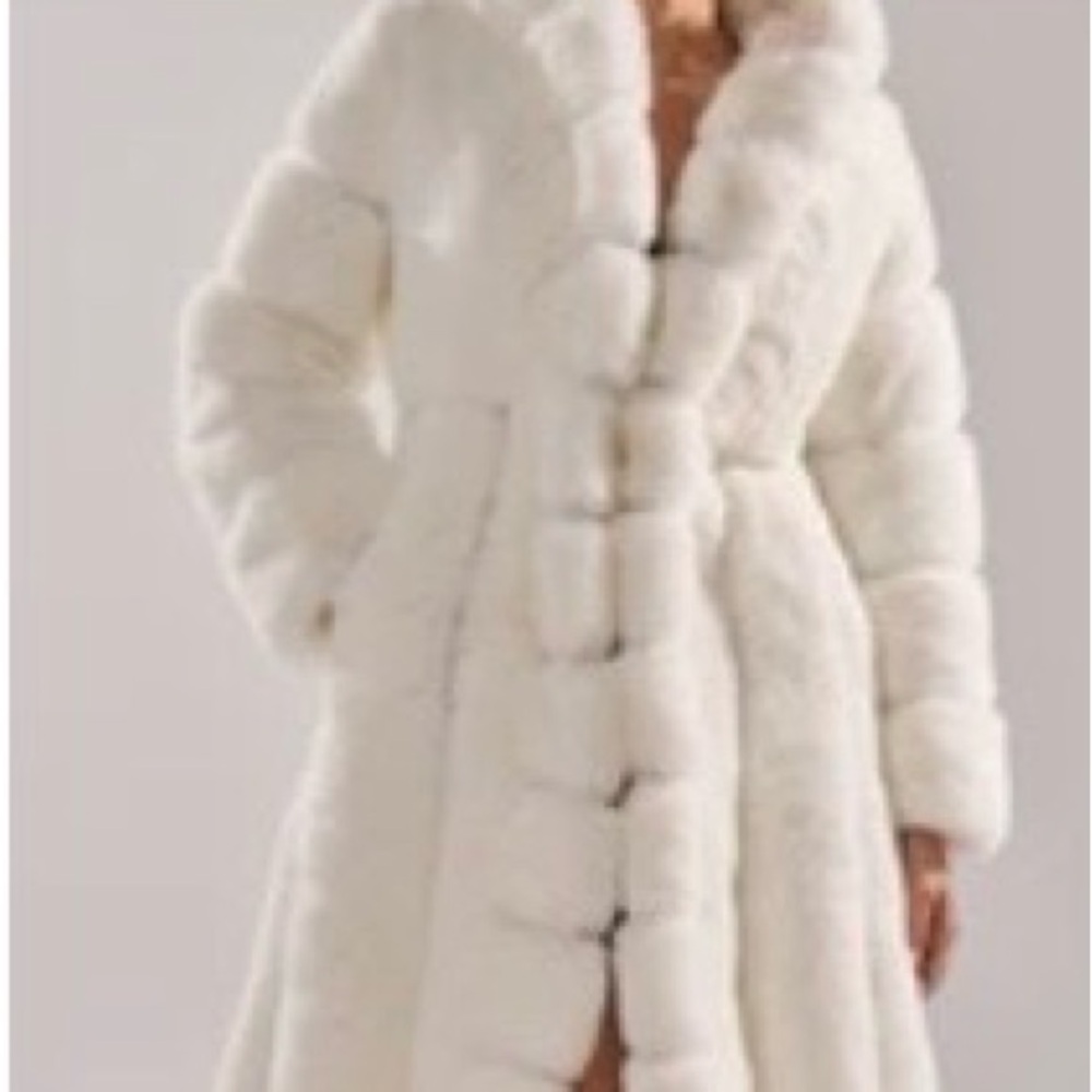 AKIRA White Faux Fur Trench Coat